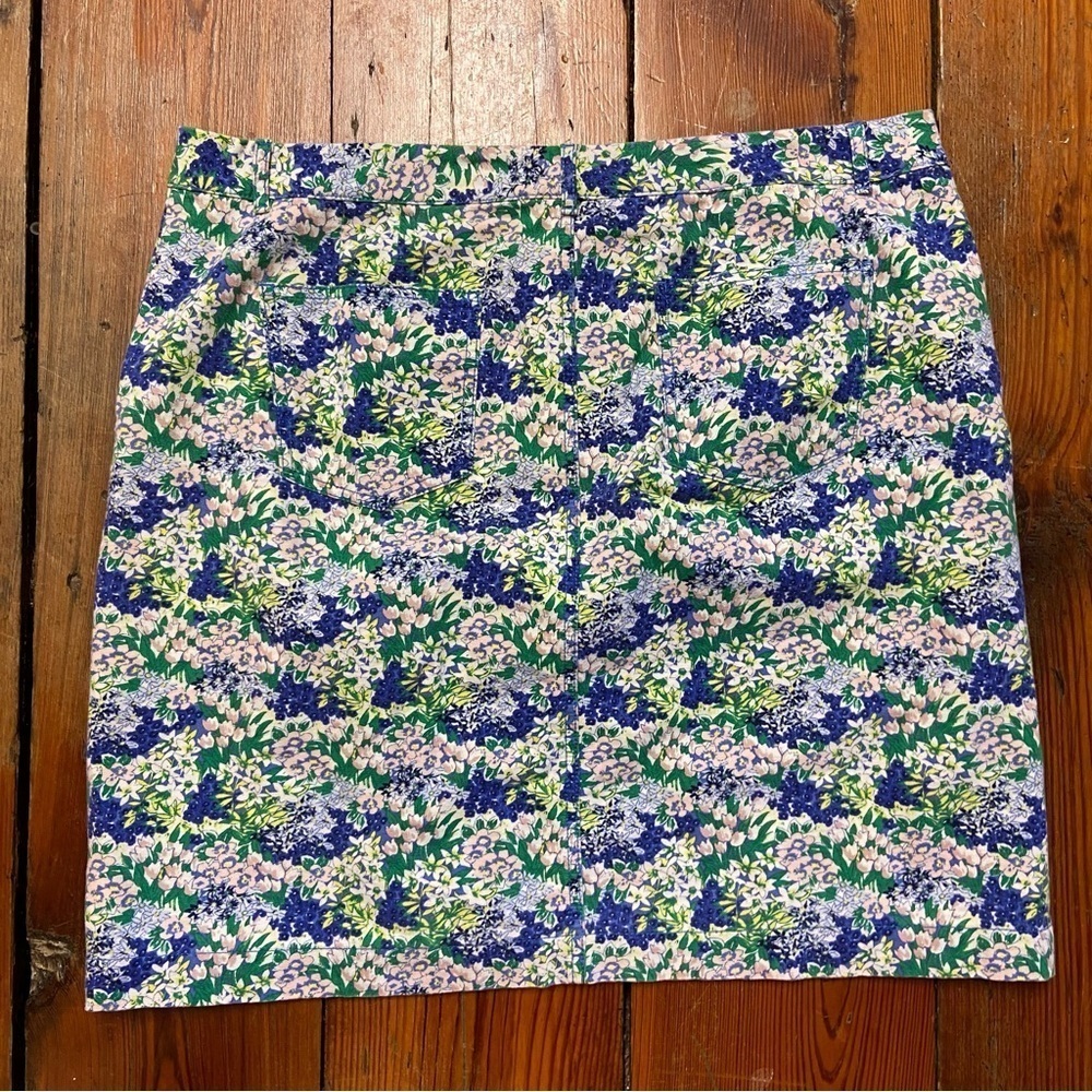 Talbots A-LINE STRETCH SKIRT FLOWER PRINT Size 16 Green Blue Pink Casual Spring